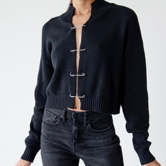 Papermoon Sweaters - Chunky Knit Cropped Cardigan w/ Safety Pins | Papermoon